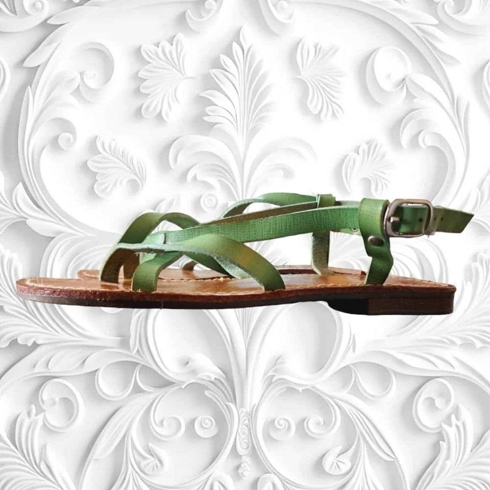 Lu Lu's Bamboo Cable 03 Green Strappy Thong Sandals 6½